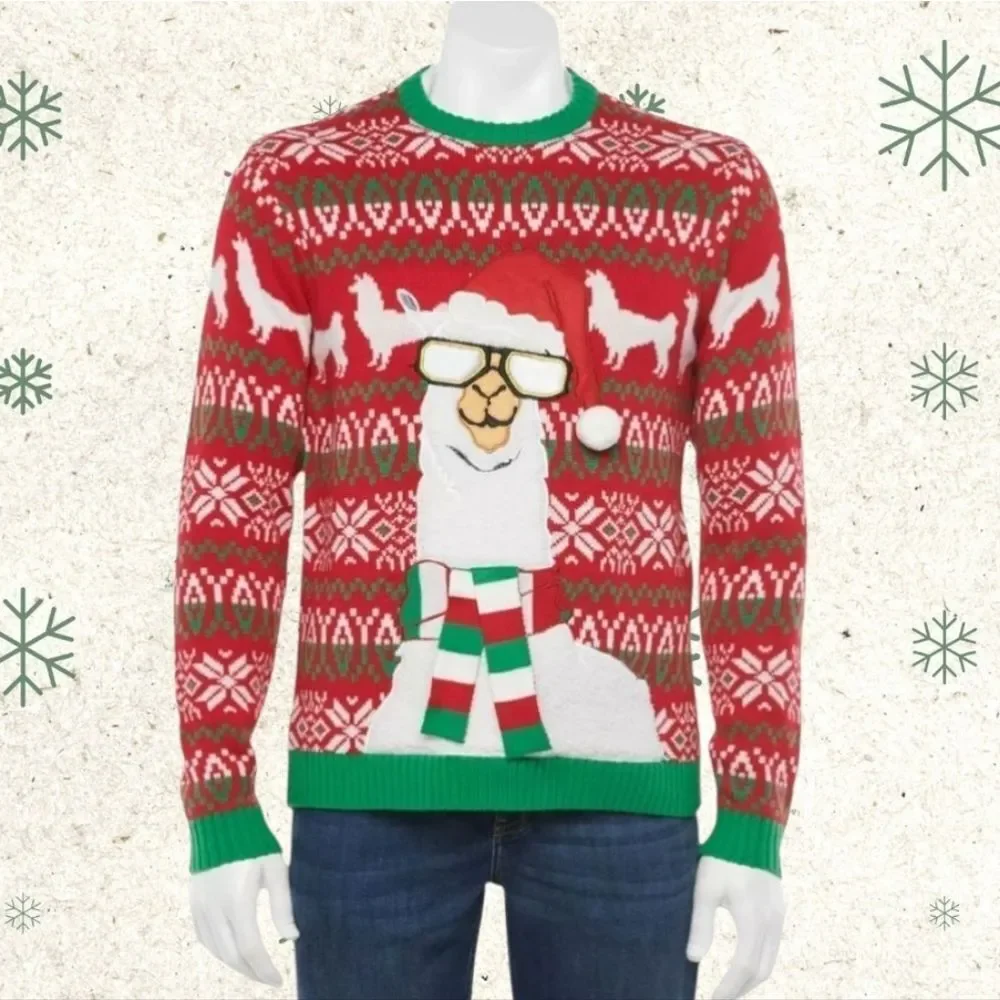 Ugly Christmas Sweater NWT Llama Cool Santa Unisex Small Funny Holiday Pullover